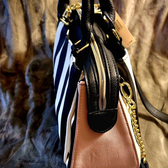 Betsey Johnson Black and White Stripe Satchel - Picture 7 of 14